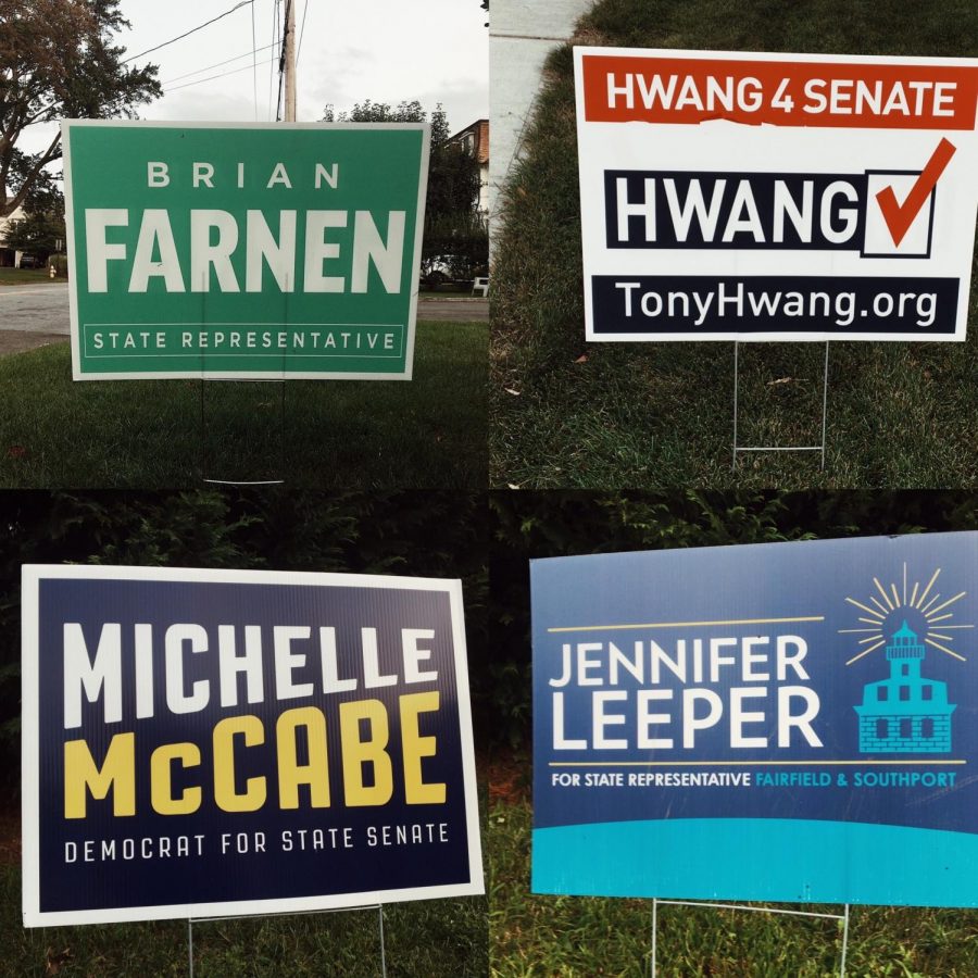 Local election signage: Michelle McCabe and Tony Hwang are running for the 28th Senate district, and Jennifer Leeper and Brian Farnen are running for the 132nd House district.