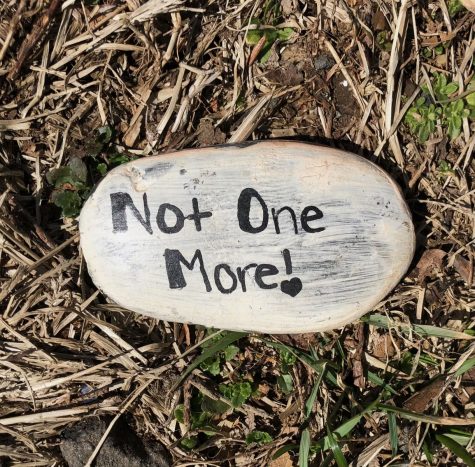 A rock found in a Fairfield open space communicates the message that violence against women must stop.