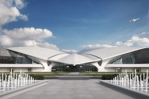 Prepare to take off at the TWA Hotel, rebuilt at the site of the original Trans World Airlines terminal in New York City, https://www.twahotel.com/.